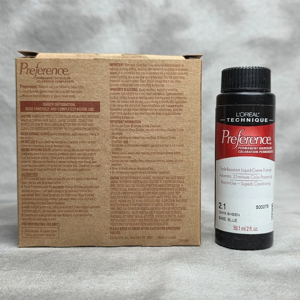 Loreal Preference 2.1 ONYX SHEEN Hair Color - FULL BOX of 6 -‎ 2 oz ea